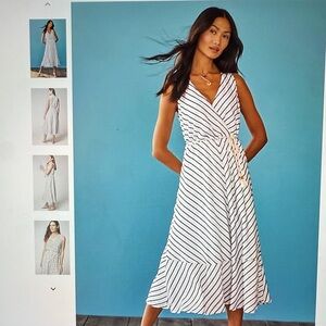 J Jill A-Line Striped Sleeveless Midi Dress with rope tie belt, XL 16 18 Petite